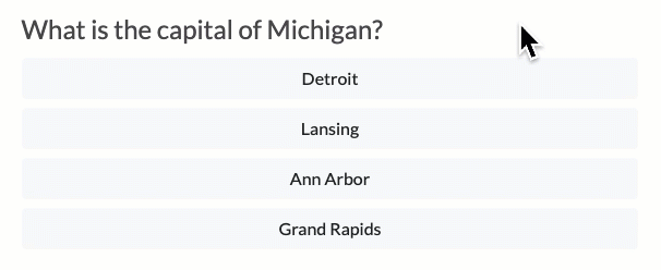 GIF of cursor choosing incorrect and then correct answer in multiple choice question