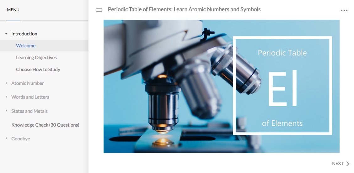 Periodic Table of Elements course made with Articulate Storyline 360